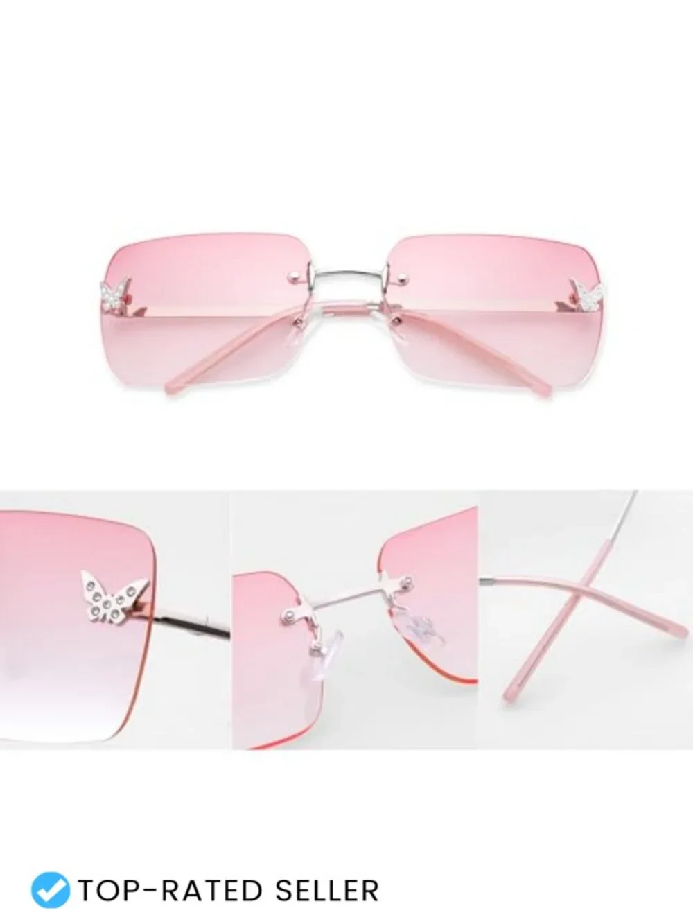 Rimless Rectangle Y2K Sunglasses Metal Plastic UV400 Frameless Tinted Lens